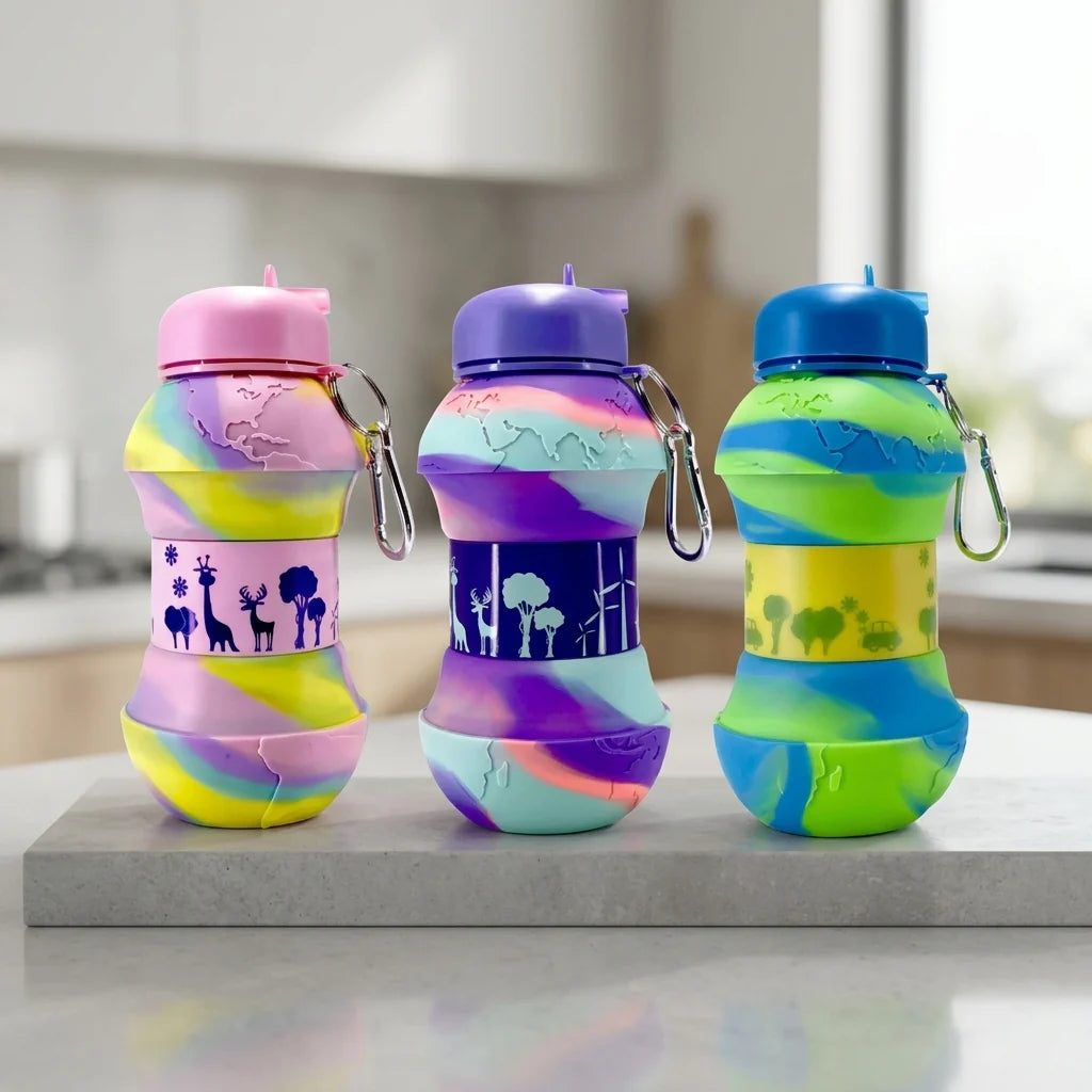 Silicone Foldable Water Bottle 550ml – Collapsible Leakproof Travel Bottle