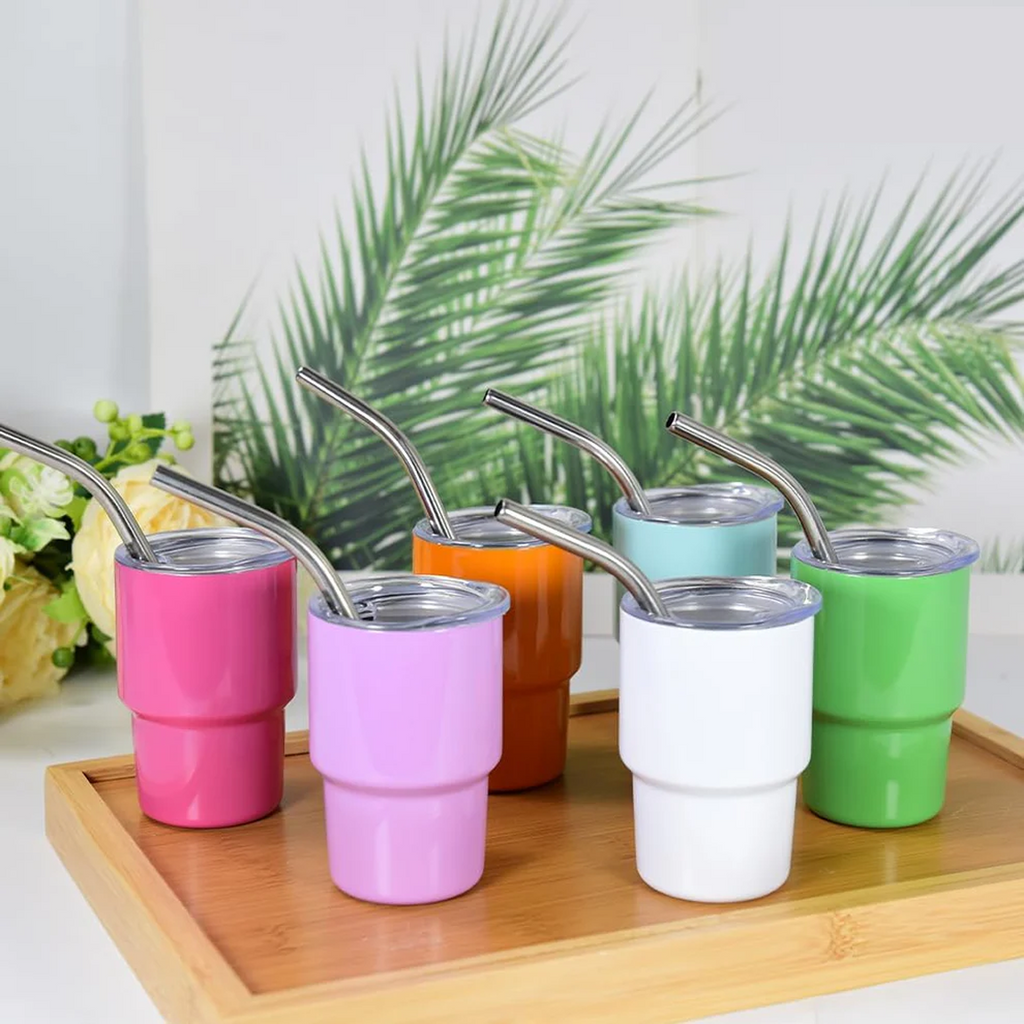 Mini Tumbler Shot Glass with Straw and Lid