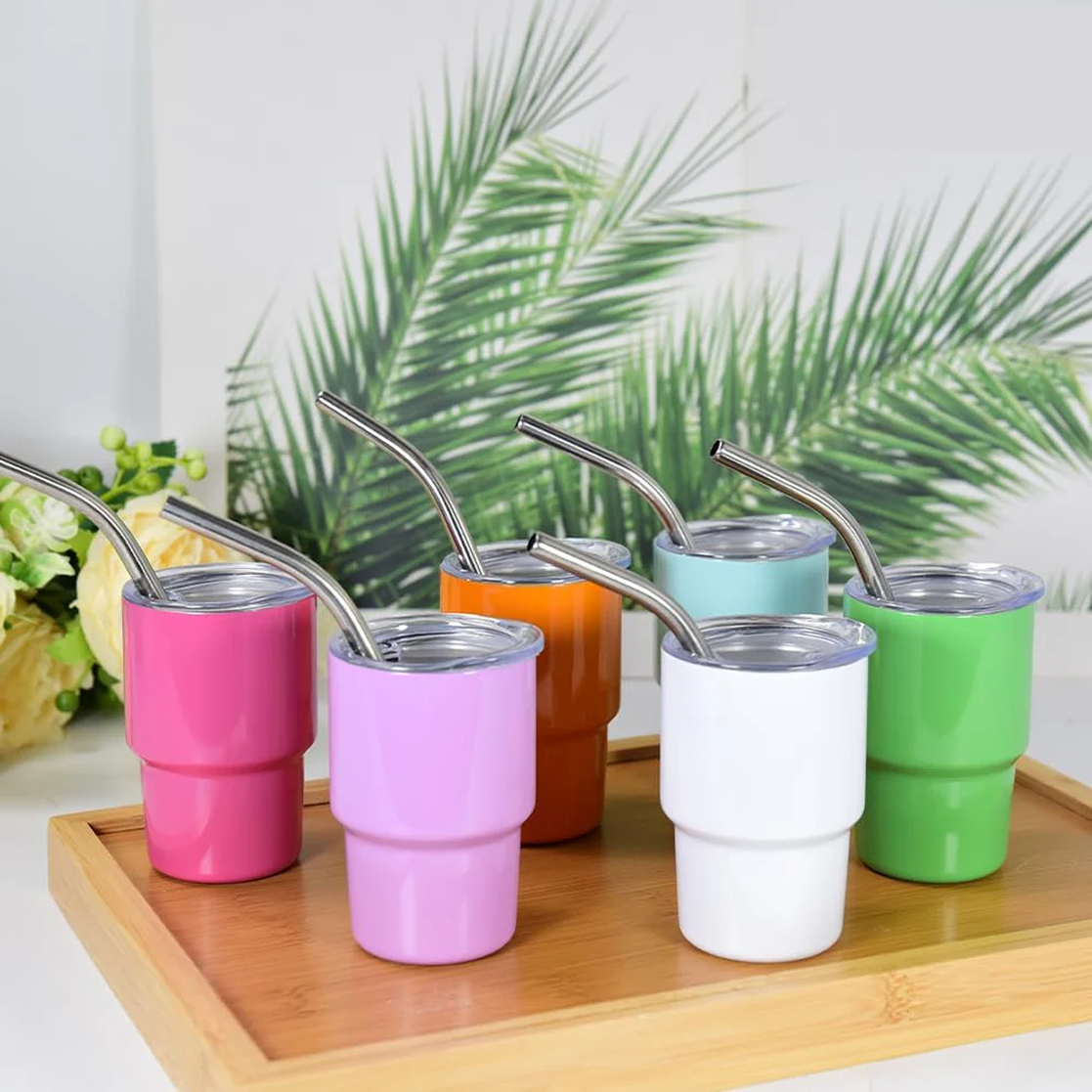 Mini Tumbler Shot Glass with Straw and Lid