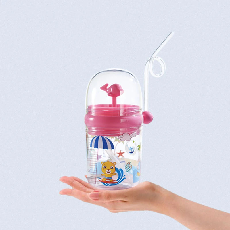 Cartoon Spray Water Kids Feeding Bottle with Straw – 280ml