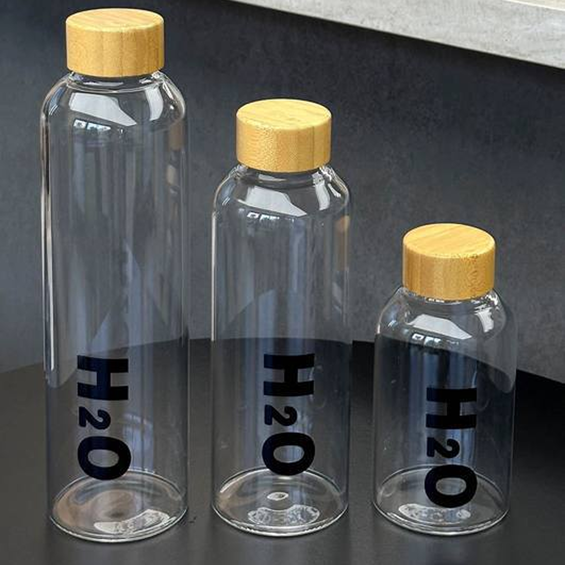 H2O Borosilicate Glass Water Bottle Trio – Eco-Friendly Minimalist Hydration