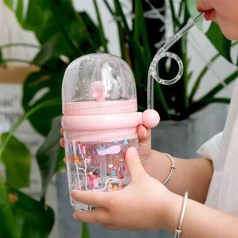 Cartoon Spray Water Kids Feeding Bottle with Straw – 280ml