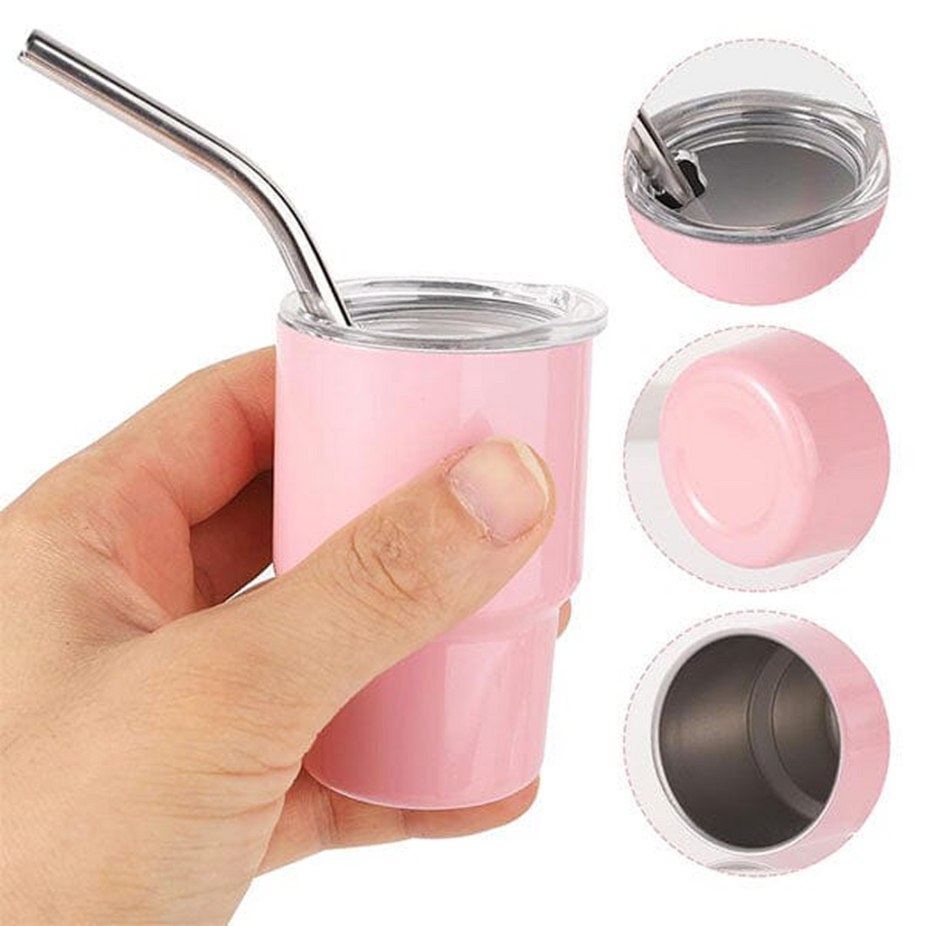Mini Tumbler Shot Glass with Straw and Lid