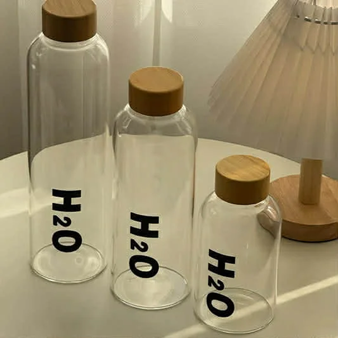 H2O Borosilicate Glass Water Bottle Trio – Eco-Friendly Minimalist Hydration