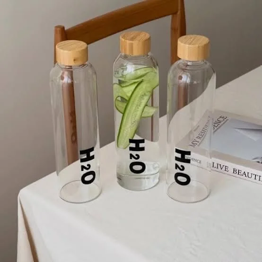 H2O Borosilicate Glass Water Bottle Trio – Eco-Friendly Minimalist Hydration